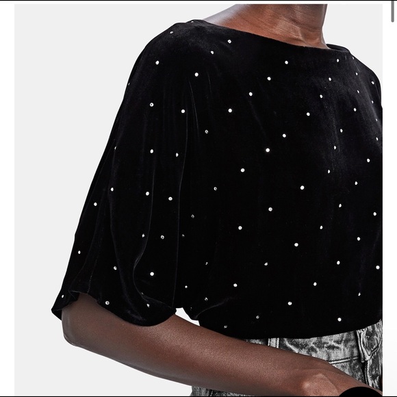 NWT!INTERMIXHillary Crystal-Embellished Velvet Top - Picture 3 of 4